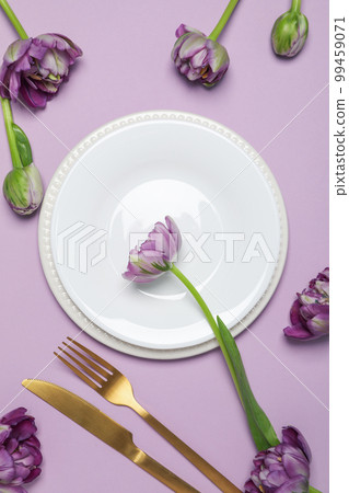 Concept of spring season table setting, top view 99459071