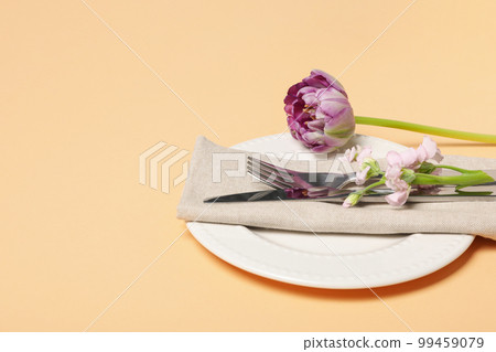 Concept of spring season table setting, space for text 99459079