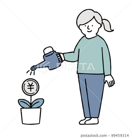 Illustration material of a woman raising money blue Illustration material of a woman raising money blue 99459314