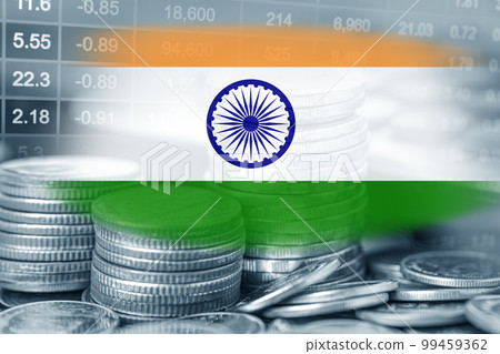 Stock market investment trading financial, coin and India flag or Forex for analyze profit finance business trend data background. Stock market investment trading financial, coin and India flag or Forex for analyze profit finance business trend data background. 99459362