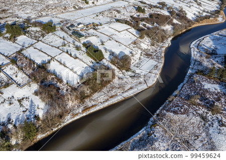 Aerial view of snow covered Gweebarra River between Doochary and Lettermacaward in Donegal - Ireland Aerial view of snow covered Gweebarra River between Doochary and Lettermacaward in Donegal - Ireland 99459624