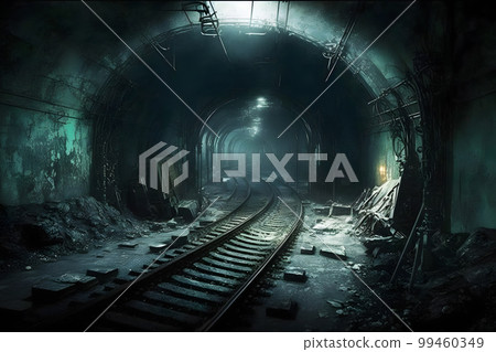 Underground subway tunnels in dirty obsolete condition. Neural network AI generated art Underground subway tunnels in dirty obsolete condition. Neural network AI generated art 99460349