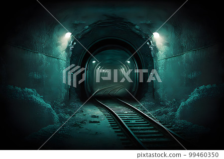 Underground subway tunnels in dirty obsolete condition. Neural network AI generated art Underground subway tunnels in dirty obsolete condition. Neural network AI generated art 99460350
