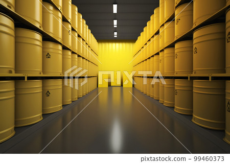 Radioactive waste in barrels, nuclear waste repository. Neural network AI generated art Radioactive waste in barrels, nuclear waste repository. Neural network AI generated art 99460373