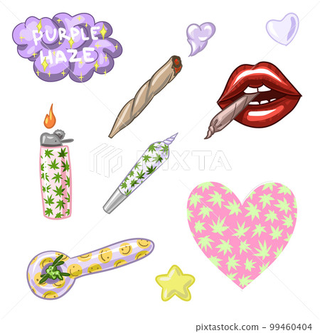 Set of Marijuana. Legalize cannabis. smoking weed. Vector illustration of weed 99460404