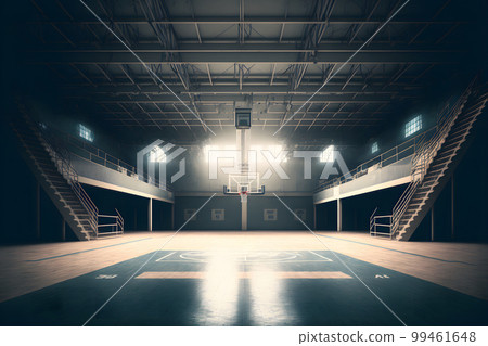 Interior view of an illuminated basketball stadium for a game. Neural network AI generated art Interior view of an illuminated basketball stadium for a game. Neural network AI generated art 99461648