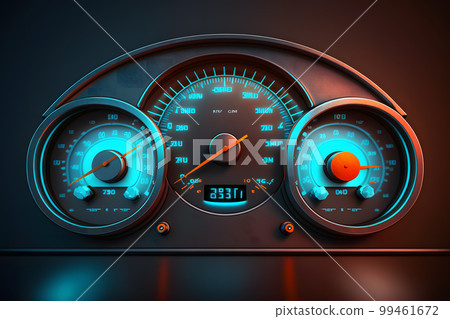 Modern luxury sport car speed control dashboard with blue light. Neural network AI generated art 99461672