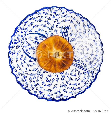 above view of fried Peremech on plate isolated above view of fried Peremech on plate isolated 99461943