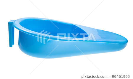 side view of open blue fracture bedpan isolated 99461993