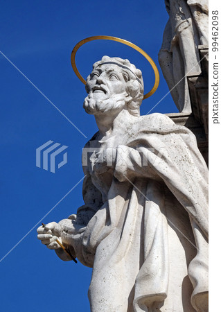 Statue of Saint Joseph, detail of Holy Trinity plague column in front of Matthias Church in Budapest, Hungary 99462098