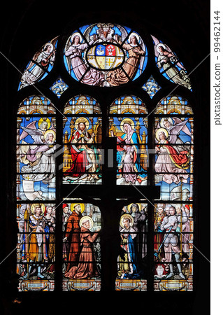 Stained glass window in Saint Eustache church in Paris, France Stained glass window in Saint Eustache church in Paris, France 99462144