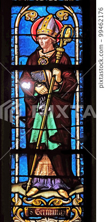 Saint Germanus of Auxerre, stained glass window from Saint Germain-l'Auxerrois church in Paris, France Saint Germanus of Auxerre, stained glass window from Saint Germain-l'Auxerrois church in Paris, France 99462176