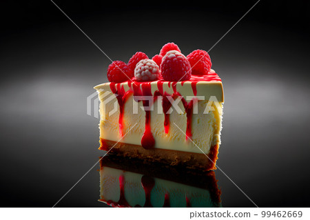 Piece of cheesecake with fresh raspberries and mint. Neural network AI generated art Piece of cheesecake with fresh raspberries and mint. Neural network AI generated art 99462669