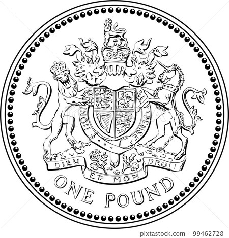 Vector black white British money coin one pound Vector black white British money coin one pound 99462728