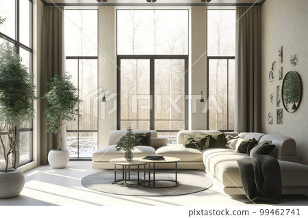 Nice living room interior with modern furniture. Generative AI. Nice living room interior with modern furniture. Generative AI. 99462741