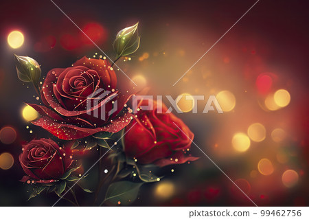 Festive background bokeh red roses. Generative AI. 99462756
