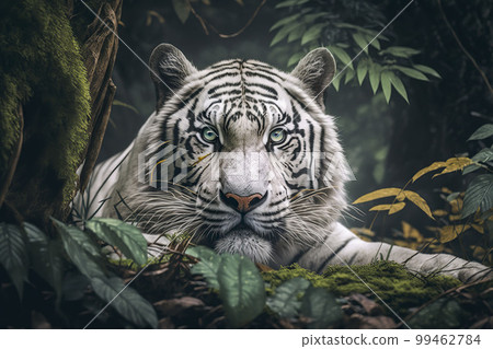 Tiger on a tree branch. Generative AI. Tiger on a tree branch. Generative AI. 99462784