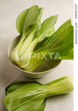 Celery cabbage or peach choi, asian baby salad leaves close up 99463107