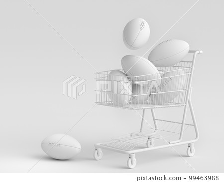 Set of ball like basketball, football and golf in shopping cart on monochrome Set of ball like basketball, football and golf in shopping cart on monochrome 99463988