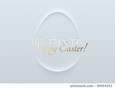Easter minimalist greeting card white soft 3D egg shape abstract frame design. Happy Easter golden text. Vector design white background. Luxury minimal holiday poster, greeting card, banner Easter minimalist greeting card white soft 3D egg shape abstract frame design. Happy Easter golden text. Vector design white background. Luxury minimal holiday poster, greeting card, banner 99464263