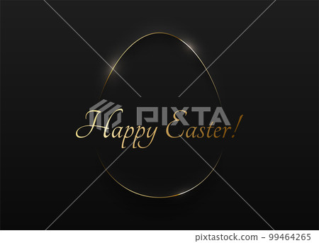 Easter minimalist greeting card black soft 3D egg shape abstract frame gold line design. Happy Easter golden text. Vector design black background. Luxury minimal holiday poster, greeting card, banner Easter minimalist greeting card black soft 3D egg shape abstract frame gold line design. Happy Easter golden text. Vector design black background. Luxury minimal holiday poster, greeting card, banner 99464265