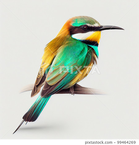 Beautiful multicolored turquoise iridescent bee-eater bird isolated on white close-up	 99464269