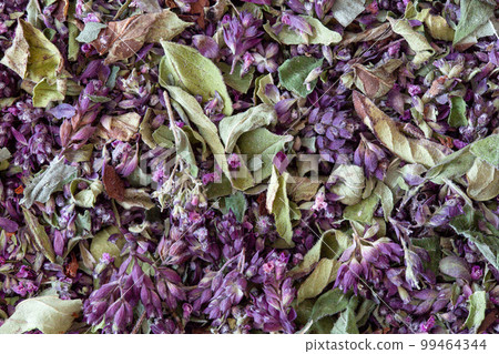 Dried oregano herb background, top view, Origanum vulgare, macro texture. Dried oregano herb background, top view, Origanum vulgare, macro texture. 99464344