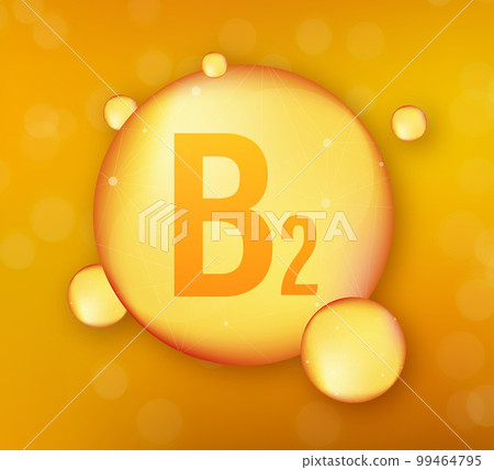 Vitamin B 2 gold shining icon. Ascorbic acid. Vector illustration Vitamin B 2 gold shining icon. Ascorbic acid. Vector illustration 99464795