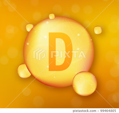 Vitamin D gold shining icon. Ascorbic acid. Vector stock illustration Vitamin D gold shining icon. Ascorbic acid. Vector stock illustration 99464805