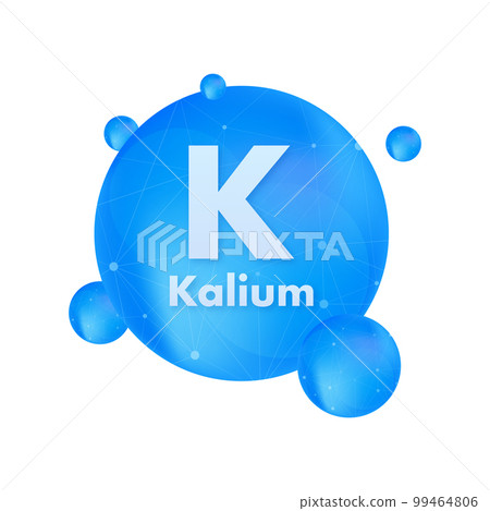Mineral K Kalium blue shining pill capsule icon. Vector stock illustration. 99464806