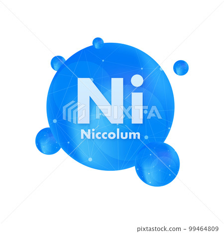 Mineral Ni Niccolum blue shining pill capsule icon. Vector stock illustration. Mineral Ni Niccolum blue shining pill capsule icon. Vector stock illustration. 99464809