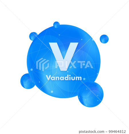 Mineral V Vanadium blue shining pill capsule icon. Vector stock illustration. 99464812