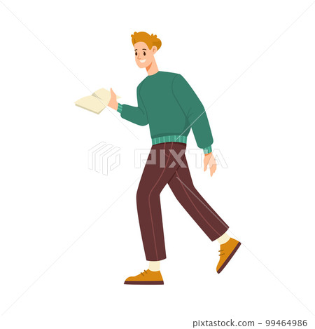 Man Teacher Character Walking with Book Vector Illustration 99464986