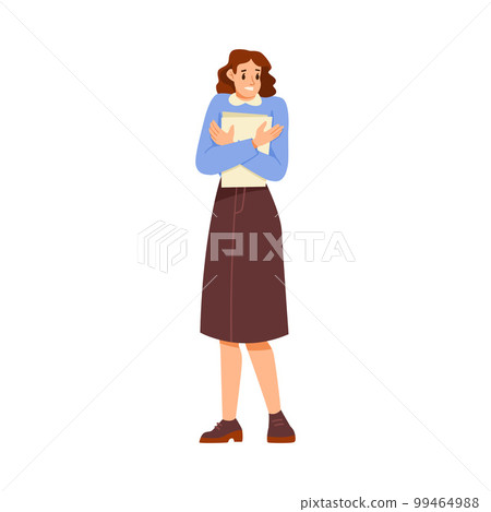 Woman Teacher Character Standing with Papers and Explaining Something Vector Illustration 99464988