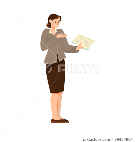 Woman Teacher Character Standing with Copybook and Explaining Something Vector Illustration 99464994