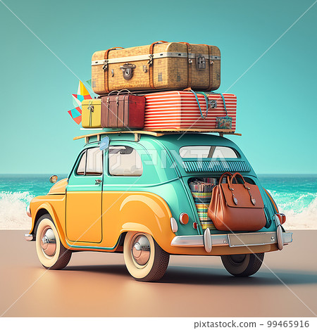 Retro car with luggage on the roof.... - Stock Illustration [99465916 ...