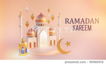 Islamic decoration background for Ramadan with lantern and mosque 3D rendering 99466958