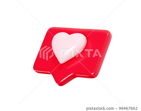Speech bubble with heart 3d render icon - red love message or social media like notifications. Speech bubble with heart 3d render icon - red love message or social media like notifications. 99467662