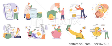 Set of people analyzing personal or corporate budget. Concept of finance accounting and calculation 99467892