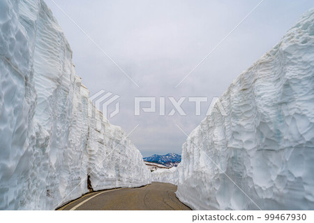 [Early summer material] Snow wall of Norikura Kogen [Nagano Prefecture] 99467930
