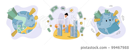 Person analyzes profit weighing earnings on scales, income, expenses money. Business profit increase Person analyzes profit weighing earnings on scales, income, expenses money. Business profit increase 99467988