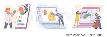 Hacker activity big set. Hacking computer. Phishing account, cyber attack on personal data Hacker activity big set. Hacking computer. Phishing account, cyber attack on personal data 99468045