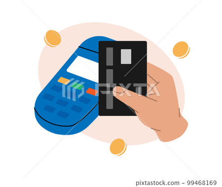 Credit card payment with POS terminal. Mobile banking app and e-payment. Paying by NFC function. Mobile payment. Wireless contactless NFC payments. 99468169