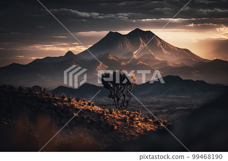 A steep road leading to a majestic mountain 99468190