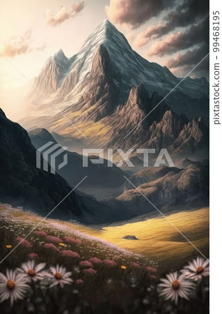 Majestic mountain scenery and flower gardens 99468195