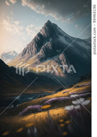 Majestic mountain scenery and flower gardens 99468196