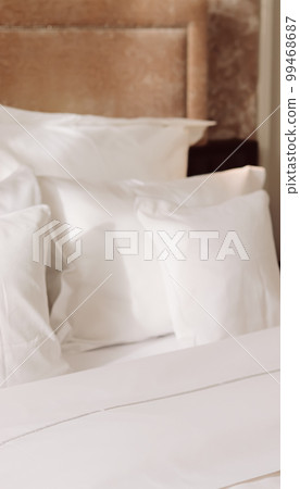 Home decor and interior design, bed with white bedding in luxury bedroom, bed linen laundry service and furniture details Home decor and interior design, bed with white bedding in luxury bedroom, bed linen laundry service and furniture details 99468687