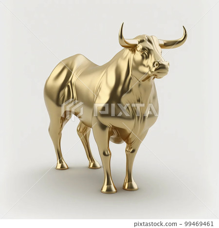 sculpture of a golden precious bull on a white background. animal statue. ai generated 99469461