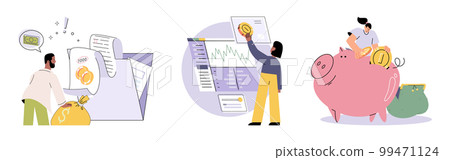 Businessman holds piggy bank collects dollar coins for good financial investment. Personal budget Businessman holds piggy bank collects dollar coins for good financial investment. Personal budget 99471124