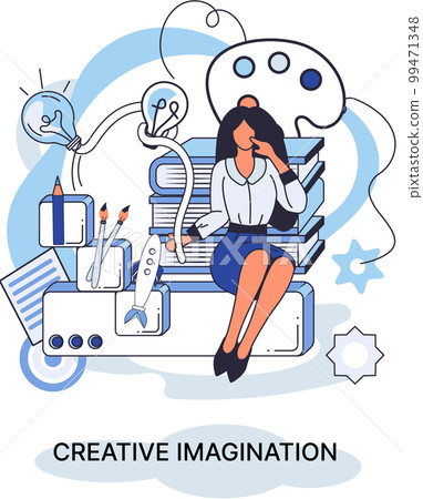 Creative imagination and creativity, original thinking. Originative fantasy of designer or artist 99471348